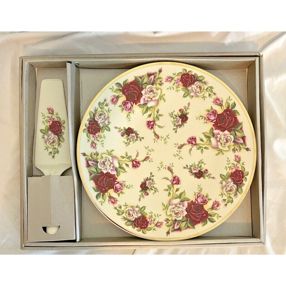 Victorian Rose Cake /Dessert Plate And Server Formalities By Baum Bros Vintage